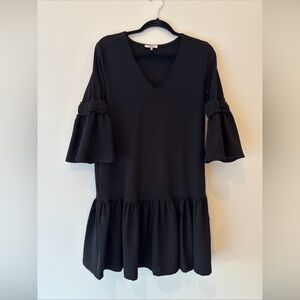 GANNI Black Ruffle Sleeve V NECK Dress